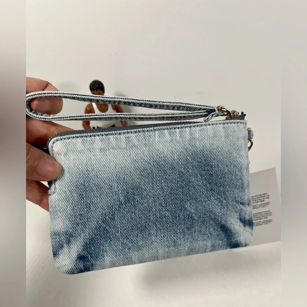Coach Corner Zip Wristlet In Loved Denim With Charms NWT - Picture 2 of 9